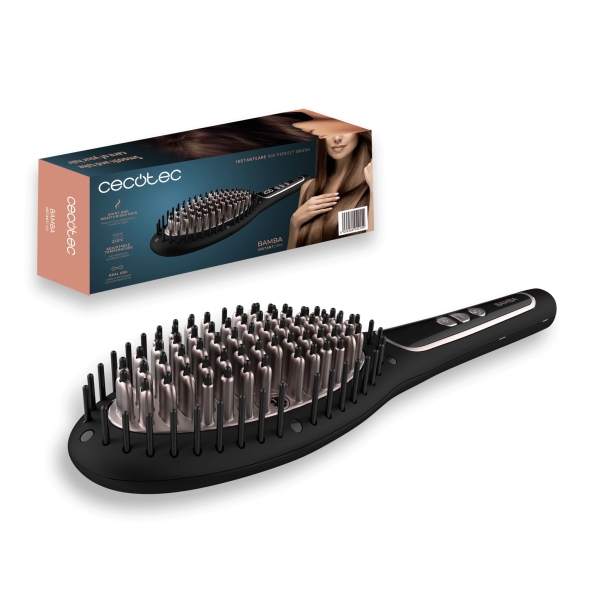 cecotec bamba instantcare 900 perfect brush cepillo alisador temperatura ajustable tecnologia de iones control digital led autoapagado cable 360º de 3m ergonomico y seguro color negro