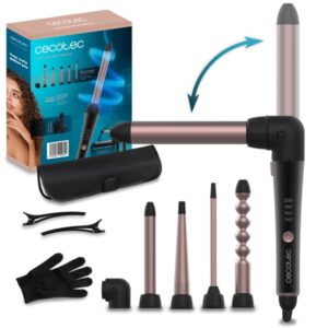 cecotec surfcare multiwaves rizador de 25mm revestimiento ceramico angulo de 90° guante y clips cabezales surtidos temperatura de 140 a 200°c color negro y rosa