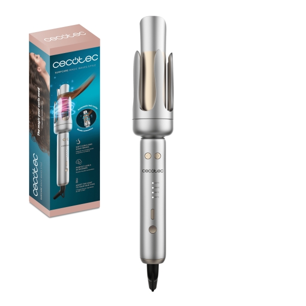 cecotec surfcare magic waves style rizador de 32mm rizos suaves y brillantes revestimiento ceramica y turmalina 4 temperaturas ajustables punta fria autoapagado cable giratorio color plata