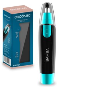 cecotec bamba precisioncare nosetrim cortapelos inalambrico cuchilla de acero inoxidable ergonomico tapa protectora incluida portatil y facil de usar funciona con pilas color negro y azul
