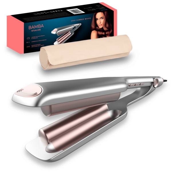cecotec bamba ritualcare 2000 summer waves plancha de pelo para ondas temperatura regulable funcion ionizadora punta fria cable 360º de 1.8m bolsa de viaje autoapagado color plata
