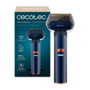 cecotec precisioncare x trimm proelite afeitadora inalambrica cuerpo de aluminio 8500rpm bateria 1300mah cuchillas de titanio 3 velocidades ipx7 bloqueo de seguridad color azul marino