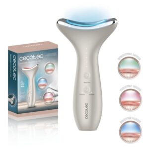 cecotec facecare face and neck pro cepillo de fototerapia facial rostro y cuello 3 modos luz led 5 niveles de ems vibracion y calor temporizador funcion memoria color blanco
