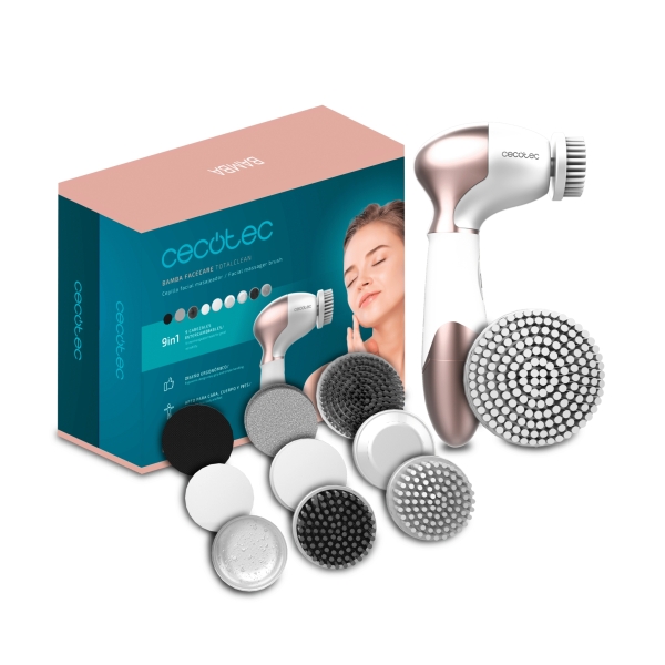 cecotec bamba facecare totalclean cepillo inalambrico 9 en 1 cuidado facial giro 360º ergonomico limas y esponjas surtidas bolsa de viaje mango antideslizante cerdas suaves color blanco