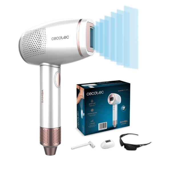 cecotec bamba skincare ipl quartz gun depiladora ipl lcd 500.000 disparos funcion de enfriamiento 5 niveles lampara de cuarzo sensor de contacto uso en cuerpo y rostro color blanco