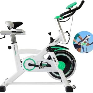cecotec extreme x bicicleta estatica con volante de 16kg transmision por correa pantalla lcd multifuncion manillar regulable sillin ajustable y ergonomico resistencia variable color blanco