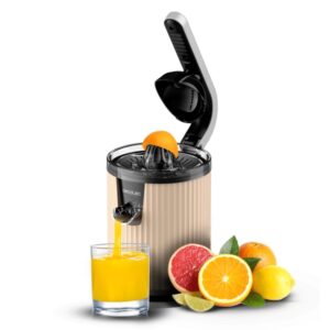 cecotec xqueeze retrojuice 600 exprimidor electrico 600w filtro de acero inoxidable conos desmontables palanca de presion sistema antigoteo apto para lavavajillas color beige
