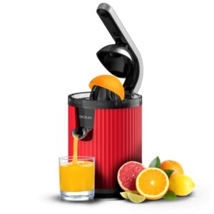 cecotec xqueeze retrojuice 600 exprimidor electrico 600w filtro de acero inoxidable conos desmontables palanca de presion sistema antigoteo piezas aptas para lavavajillas color rojo