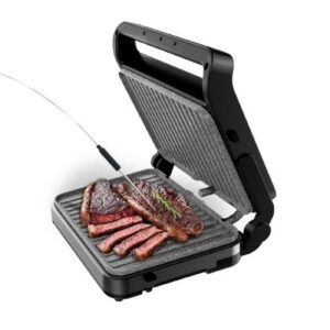 cecotec rock'ngrill 2000 perfectcook parrilla electrica con sonda de temperatura inteligente 2000w placas desmontables acabado en acero inoxidable bandeja recogegrasas 30x23cm color negro