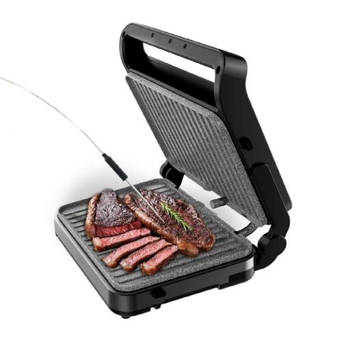 cecotec rock'ngrill 2000 perfectcook parrilla electrica con sonda de temperatura inteligente 2000w placas desmontables acabado en acero inoxidable bandeja recogegrasas 30x23cm color negro