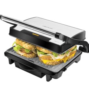 cecotec rock'ngrill 1500 rapid parrilla electrica potencia de 1500w revestimiento antiadherente bandeja recogegrasas placa superior ajustable 24.5x17.3cm acero inoxidable
