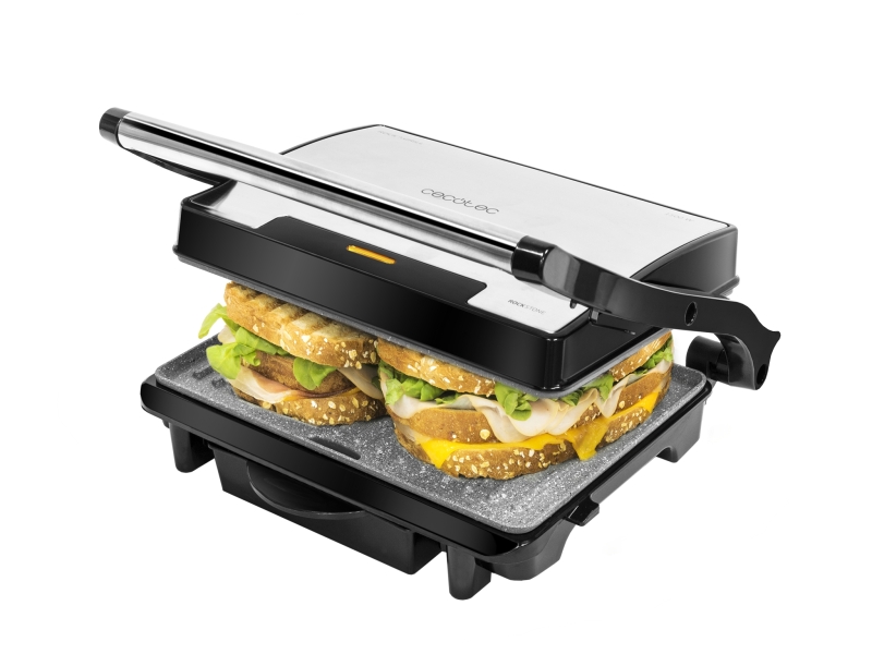 cecotec rock'ngrill 1500 rapid parrilla electrica potencia de 1500w revestimiento antiadherente bandeja recogegrasas placa superior ajustable 24.5x17.3cm acero inoxidable