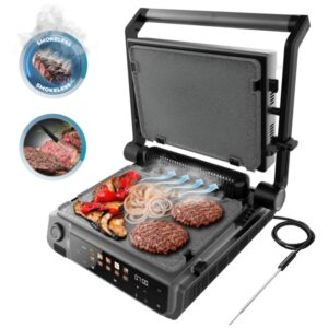 cecotec rock'ngrill 2000 smash perfectcook parrilla electrica 2000w sonda de temperatura inteligente placas extraibles y reversibles control tactil y led antiadherente color negro