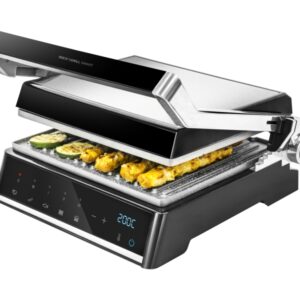 cecotec rock’ngrill smart parrilla electrica 2000w sistema autocook revestimiento antiadherente apertura 180º placas desmontables rango de 150 a 230°c 28.5x22.5cm acero inoxidable