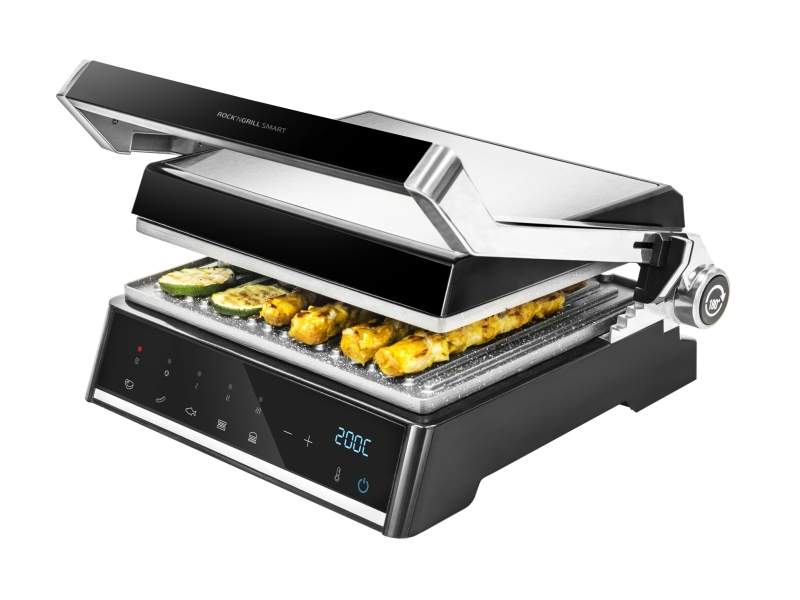 cecotec rock’ngrill smart parrilla electrica 2000w sistema autocook revestimiento antiadherente apertura 180º placas desmontables rango de 150 a 230°c 28.5x22.5cm acero inoxidable