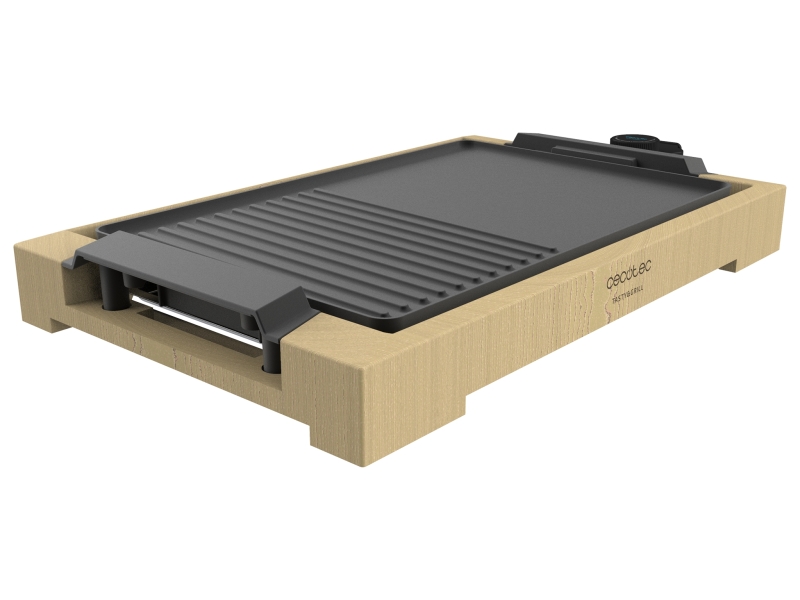 cecotec tasty and grill 2000 bamboo black plancha electrica 2000w antiadherente estructura bambu termostato apta para lavavajillas bandeja recogegrasas 37.5x24.5cm color madera claro