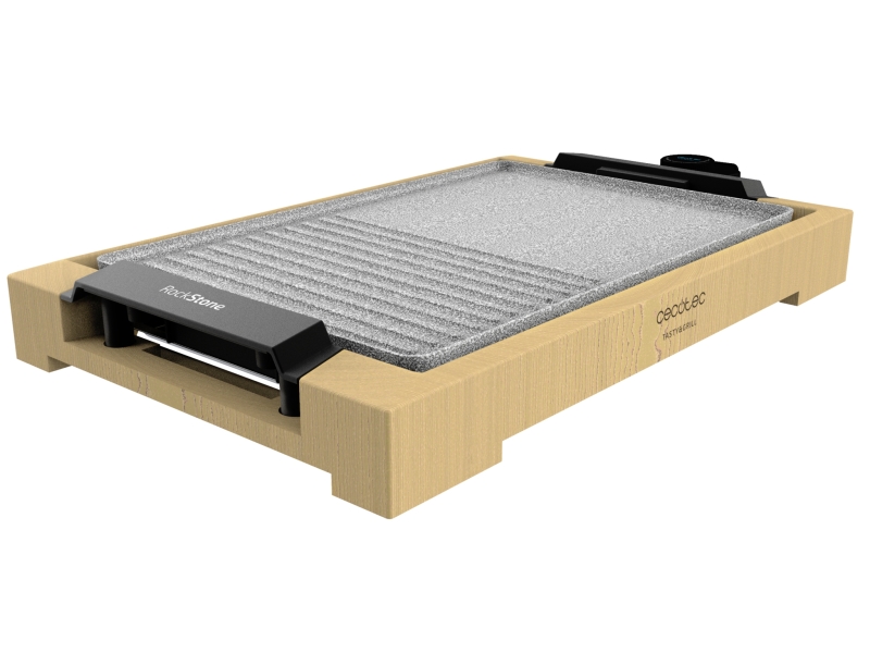 cecotec tasty and grill 2000 bamboo mixstone plancha electrica 2000w grill y plancha antiadherente bambu natural termostato apta para lavavajillas bandeja recogegrasas color madera claro