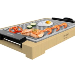 cecotec tasty and grill 2000 bamboo linestone plancha electrica 2000w antiadherente estructura bambu termostato regulable apta para lavavajillas espatula 37.5x24.5cm color madera claro
