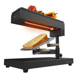 cecotec cheese and grill 6000 pro raclette con funcion grill 600w acero inoxidable duradero espatulas de madera termostato parrilla antiadherente mango reclinable compacto color negro