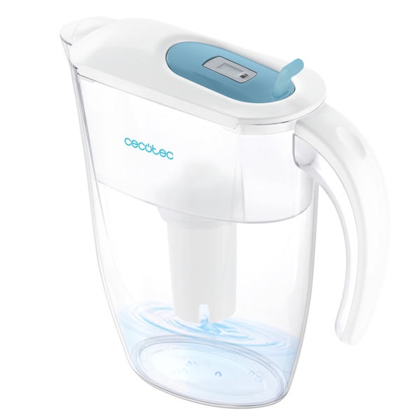 cecotec h2onature 2400 active jarra purificadora de agua filtro de 4 capas capacidad de 2.4l indicador lcd 3 filtros tapa extraible apto para puerta de refrigerador color blanco