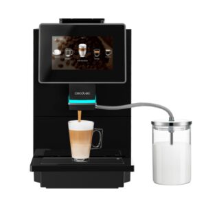 cecotec cremmaet touch ocs cafetera automatica compacta 1500w pantalla tactil de 7" molienda ceramica 9 niveles deposito agua 2l autolimpieza 19bar tanque de leche de 600ml color negro