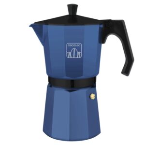 cecotec mokclassic 900 cafetera italiana para 9 tazas aluminio fundido apta para gas, electrica y vitro facil de desmontar junta de silicona valvula de seguridad color azul