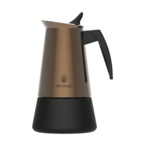 cecotec piccolina 600 cafetera italiana para 6 tazas acero inoxidable apta para placas electricas, vitro y gas piezas desmontables valvula de seguridad color marron metalizado
