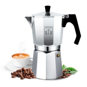 cecotec mokclassic 300 cafetera italiana para 3 tazas aluminio fundido junta de silicona filtro de acero inoxidable apta para placas electricas, vitro y gas valvula de seguridad