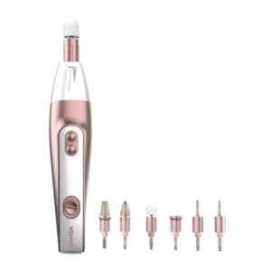 cecotec bamba pinkycare 700 perfect nails set de manicura 7 en 1 cinco velocidades cabezales surtidos ergonomico y manejable luz frontal estuche de viaje color blanco y rosa
