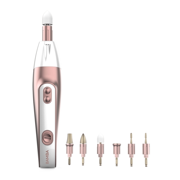cecotec bamba pinkycare 700 perfect nails set de manicura 7 en 1 cinco velocidades cabezales surtidos ergonomico y manejable luz frontal estuche de viaje color blanco y rosa