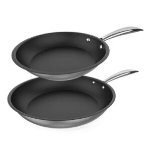 cecotec polka classy steel pack de 2 sartenes de 20 y 24cm acero inoxidable fondo difusor de calor antiadherente compatible con induccion mango remachado apto lavavajillas color negro
