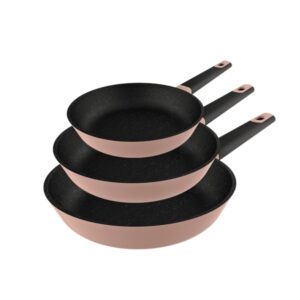 cecotec polka experience gravity pack de 3 sartenes de 18, 22 y 26cm aluminio fundido teflon antiadherente apto lavavajillas compatible con induccion fondo de 5mm de espesor color rosa pastel
