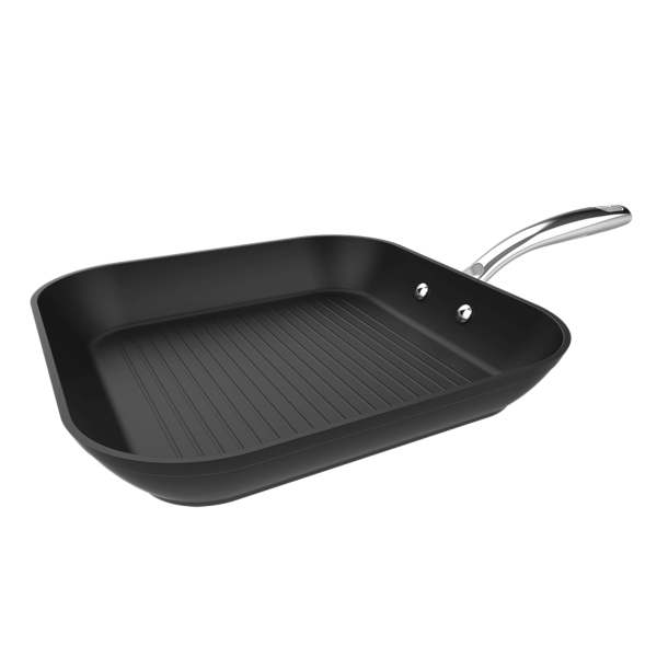 cecotec polka fantasy grill silver sarten cuadrada de 28cm aluminio forjado mango de acero inoxidable antiadherente libre de pfoa horno hasta 230°c compatible con induccion color negro