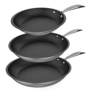 cecotec polka classy steel pack de 3 sartenes de 20, 24 y 28cm acero inoxidable alta durabilidad ideal para diferentes cocinas facil de limpiar resistente color negro