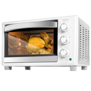 cecotec bake and toast 3090 gyro horno de sobremesa 1500w capacidad de 30l rustidor giratorio conveccion puerta doble de cristal luz interior 5 funciones color blanco