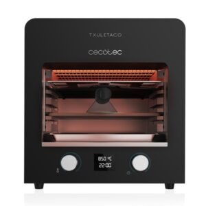 cecotec txuletaco 8000 inferno horno para asar 2200w temperatura 850°c parrilla de hierro piedra y bandeja para pizzas termometro digital bandejas recogegrasas 36x38x39.5cm color negro
