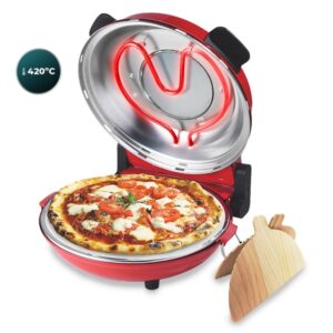 cecotec fun pizza and co mamma mia vista horno electrico para pizzas 1200w temperatura hasta 420°c indicador luminoso ventana de visualizacion asa de tacto frio temporizador color rojo