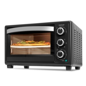 cecotec bake and toast 2600 4pizza horno de sobremesa 1500w capacidad 26l conveccion 6 funciones puerta doble cristal bandeja recogemigas luz interior piedra para pizzas color negro