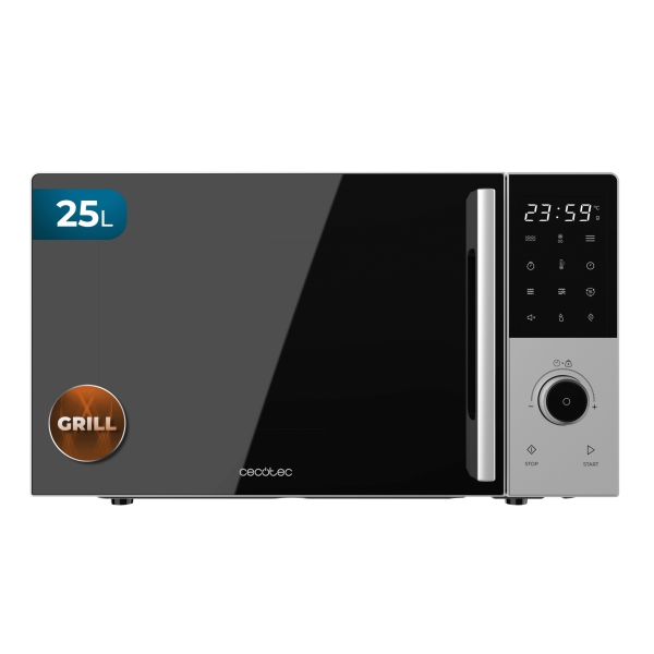 cecotec proclean 2500 microondas potencia de 850w capacidad de 25l y grill 1200w 8 programas preconfigurados plato de 315mm temporizador de 60min cerradura de seguridad color negro