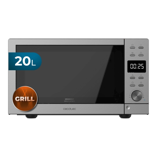 cecotec grandheat 2010 flatbed microondas sin plato potencia de 700w capacidad 20l grill 900w 9 funciones preconfiguradas revestimiento ceramico bloqueo infantil acero inoxidable