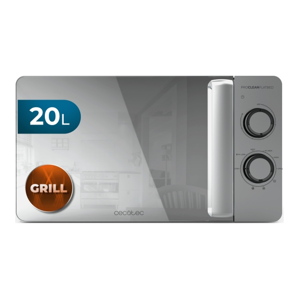 cecotec proclean 3160 flatbed mirror microondas sin plato potencia de 700w capacidad 20l grill 800w revestimiento ceramico puerta de espejo temporizador 30min acero inoxidable