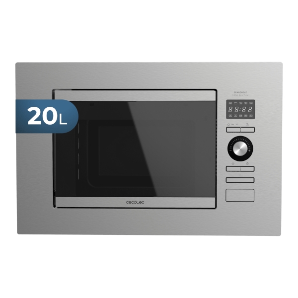 cecotec grandheat 2090 built in microondas encastrable 800w capacidad 20l grill 1000w 8 funciones preconfiguradas temporizador revestimiento acero inoxidable bloqueo infantil