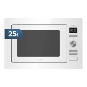 cecotec grandheat 2590 built in microondas encastrable 900w capacidad 25l grill 1000w 8 funciones preconfiguradas temporizador revestimiento acero inoxidable bloqueo infantil color blanco