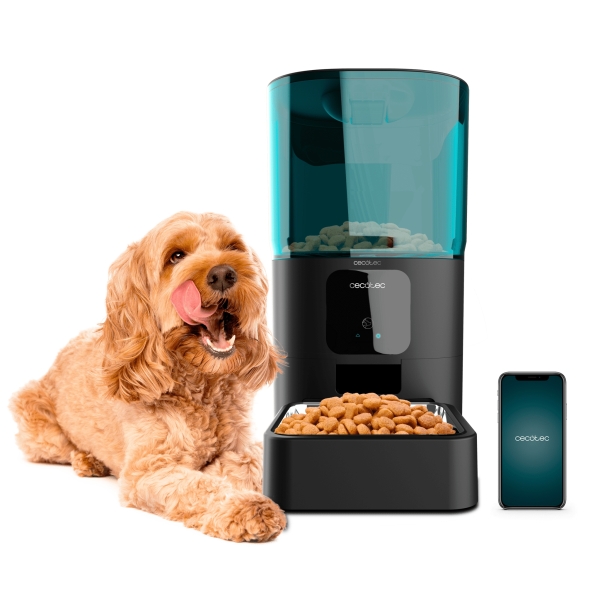 cecotec pumba 6000 purrfect meal smart comedero para mascotas de 6l 10 comidas diarias cuenco de acero inoxidable anti atascos bloqueo funciona con pilas y corriente color negro y azul