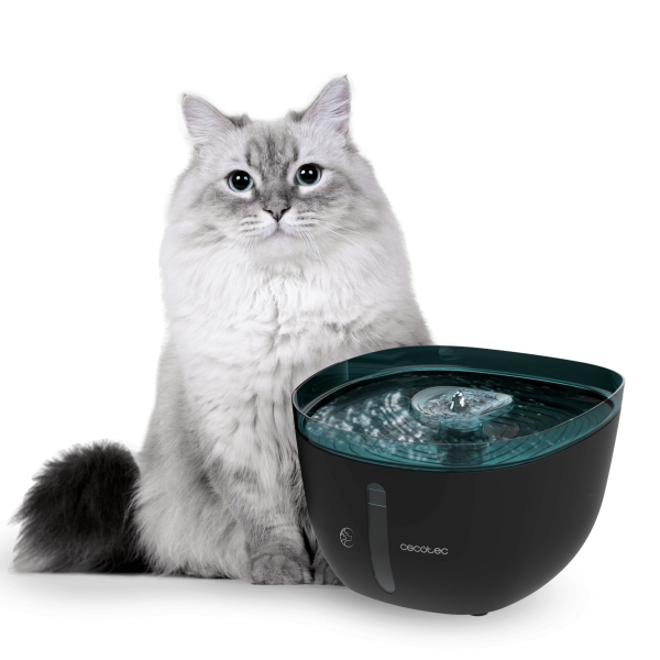 cecotec pumba 2200 refresh bebedero para mascotas capacidad de 2l filtro de alto rendimiento nivel de agua visible luz led interior silencioso efecto cascada facil de limpiar color negro