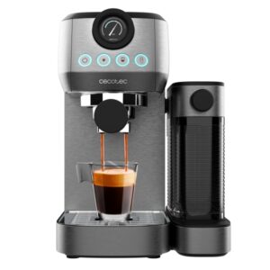 cecotec power espresso 20 steel pro latte cafetera espresso 1350w 20bar calentamiento rapido y homogeneo deposito leche 700ml deposito agua 1.3l calienta tazas color gris metalizado