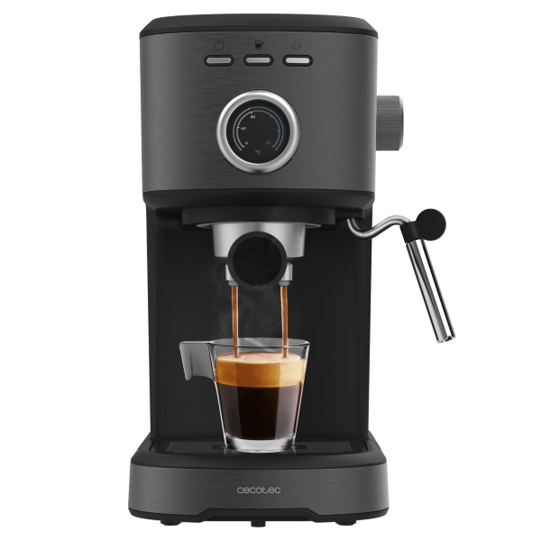 cecotec power espresso 20 pecan steel cafetera espresso 1100w 20bar vaporizador orientable capacidad deposito 1.25l calienta tazas control de temperatura en salida color negro
