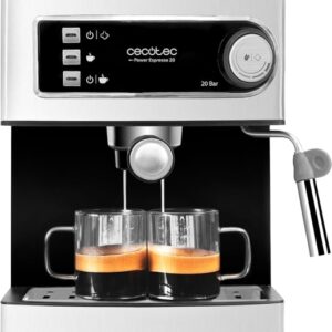 cecotec power espresso 20 cafetera express automatica potencia de 850w bomba de 20 bares deposito de 1.5l doble salida vaporizador orientable acero inoxidable