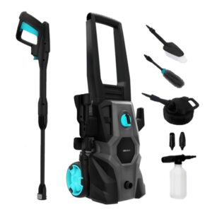 cecotec hydroboost 1600 car and garden hidrolimpiadora 1400w presion 135bar caudal 468l/h botella de jabon bomba de aluminio facil transporte accesorios surtidos color negro y azul