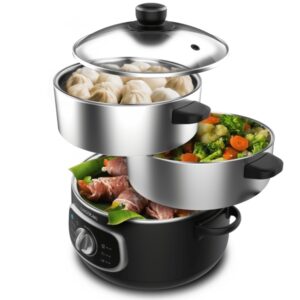 cecotec vapovita steelpot vaporera multifuncional 1300w cocina saludable recipientes de acero inoxidable capacidad de 10l tiempo ajustable apagado automatico facil limpieza color negro